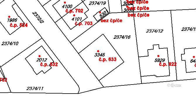 Chrudim II 633, Chrudim na parcele st. 3345 v KÚ Chrudim, Katastrální mapa