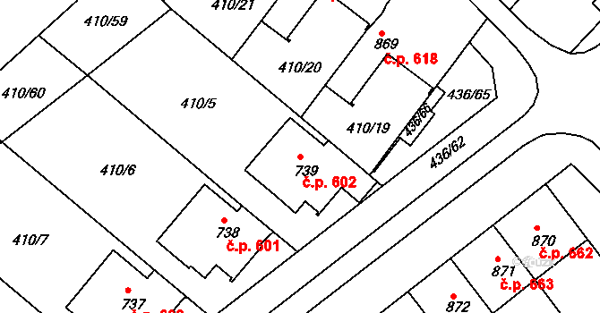 Mařatice 602, Uherské Hradiště na parcele st. 739 v KÚ Mařatice, Katastrální mapa