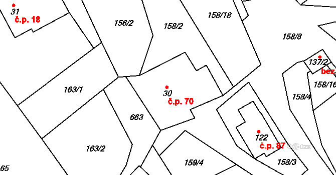 Pazucha 70, Litomyšl na parcele st. 30 v KÚ Pazucha, Katastrální mapa