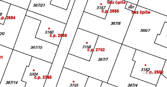 Břeclav 2752 na parcele st. 3156 v KÚ Břeclav, Katastrální mapa