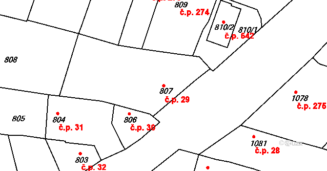 Žebětín 29, Brno na parcele st. 807 v KÚ Žebětín, Katastrální mapa