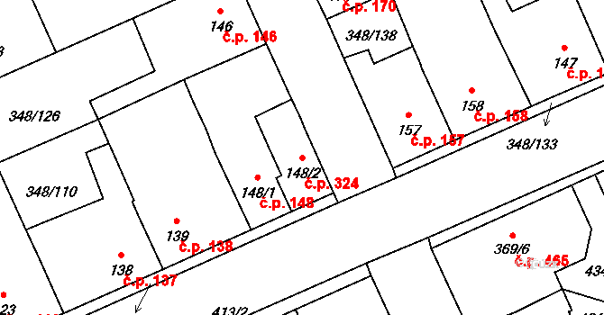 Černčice 324 na parcele st. 148/2 v KÚ Černčice u Loun, Katastrální mapa