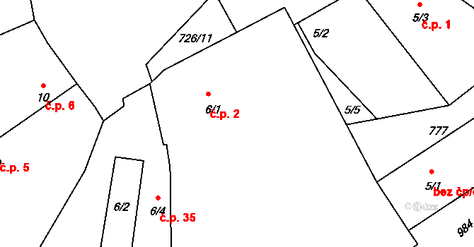 Levonice 2, Postoloprty na parcele st. 6/1 v KÚ Levonice, Katastrální mapa