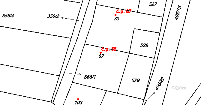 Divice 55, Vinařice na parcele st. 67 v KÚ Divice, Katastrální mapa