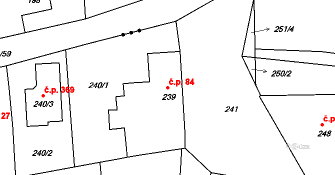 Adamov 84 na parcele st. 239 v KÚ Adamov u Českých Budějovic, Katastrální mapa