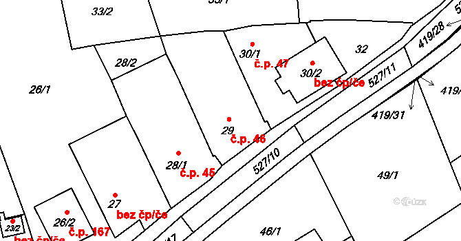 Olešník 46 na parcele st. 29 v KÚ Olešník, Katastrální mapa