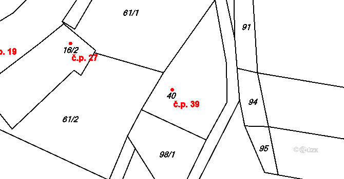 Píšť 39 na parcele st. 40 v KÚ Píšť u Humpolce, Katastrální mapa