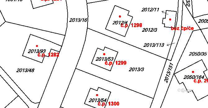 Pelhřimov 1299 na parcele st. 2013/53 v KÚ Pelhřimov, Katastrální mapa