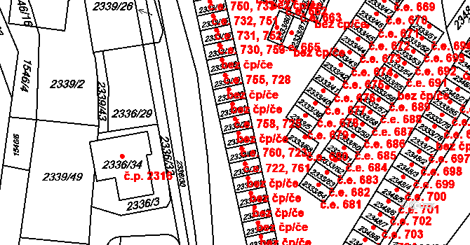 Pelhřimov 724,759 na parcele st. 2333/22 v KÚ Pelhřimov, Katastrální mapa