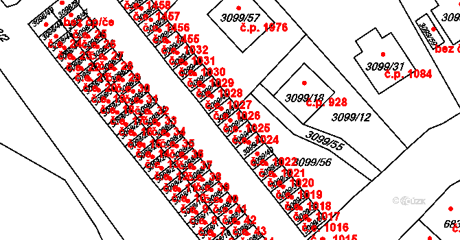 Pelhřimov 1024 na parcele st. 3099/43 v KÚ Pelhřimov, Katastrální mapa