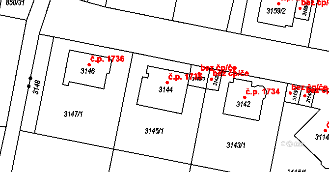 Teplice 1735 na parcele st. 3144 v KÚ Teplice, Katastrální mapa