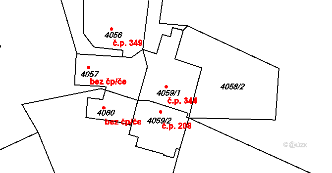 Lískovec 344, Frýdek-Místek na parcele st. 4059/1 v KÚ Lískovec u Frýdku-Místku, Katastrální mapa