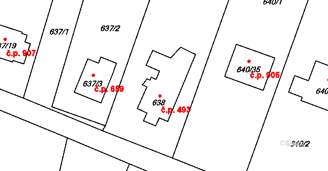 Paskov 493 na parcele st. 638 v KÚ Paskov, Katastrální mapa