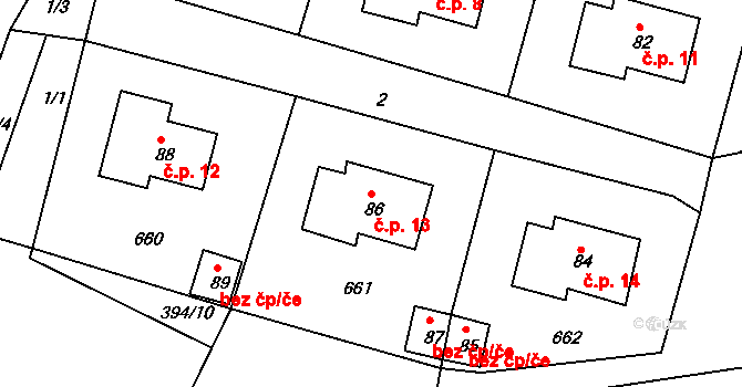 Tuřany 13 na parcele st. 86 v KÚ Tuřany u Kynšperku nad Ohří, Katastrální mapa