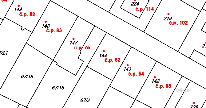 Písková Lhota 62 na parcele st. 144 v KÚ Písková Lhota, Katastrální mapa