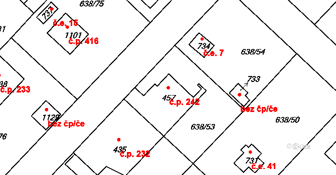 Šestajovice 242 na parcele st. 457/1 v KÚ Šestajovice u Prahy, Katastrální mapa