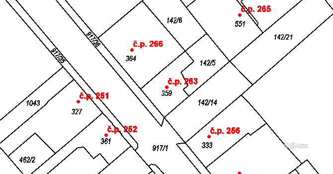 Borohrádek 263 na parcele st. 359 v KÚ Borohrádek, Katastrální mapa