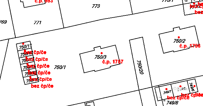 Turnov 1757 na parcele st. 750/3 v KÚ Turnov, Katastrální mapa