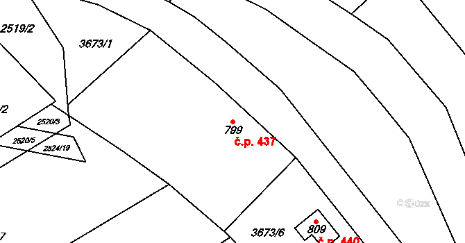 Halenkov 437 na parcele st. 799 v KÚ Halenkov, Katastrální mapa