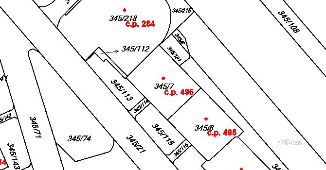 Kamýk 496, Praha na parcele st. 345/7 v KÚ Kamýk, Katastrální mapa