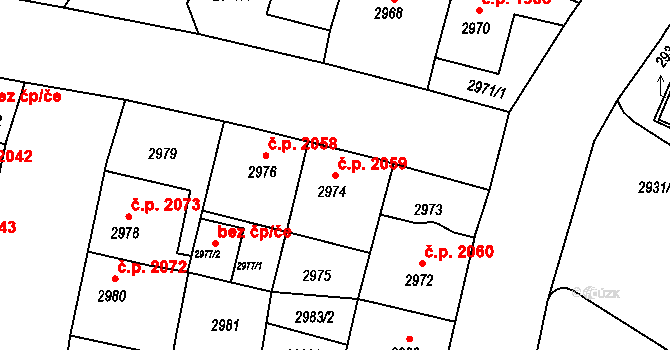 Žižkov 2059, Praha na parcele st. 2974 v KÚ Žižkov, Katastrální mapa