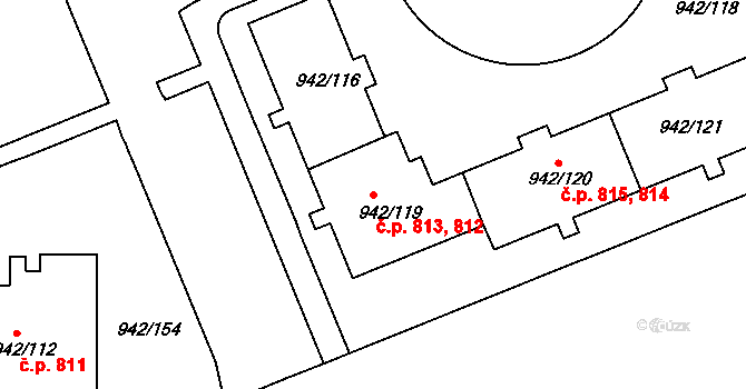 Hlubočepy 812,813, Praha na parcele st. 942/119 v KÚ Hlubočepy, Katastrální mapa