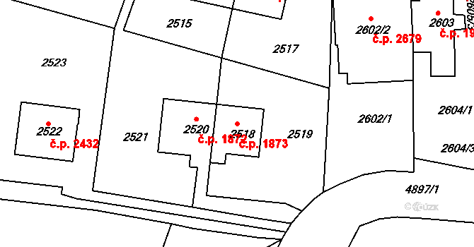 Smíchov 1873, Praha na parcele st. 2518 v KÚ Smíchov, Katastrální mapa