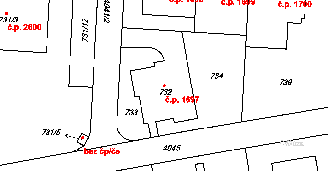 Dejvice 1697, Praha na parcele st. 732 v KÚ Dejvice, Katastrální mapa
