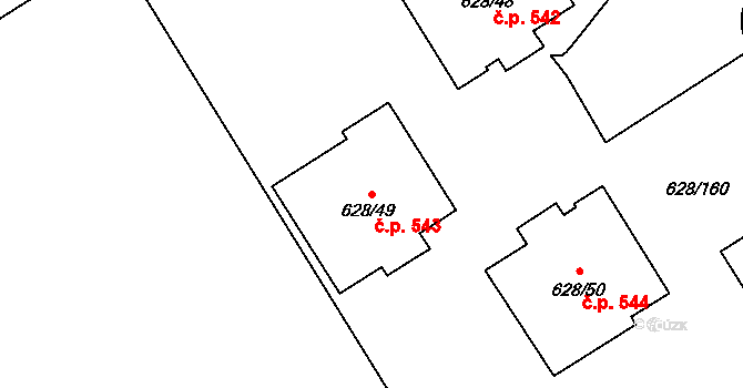 Prosek 543, Praha na parcele st. 628/49 v KÚ Prosek, Katastrální mapa