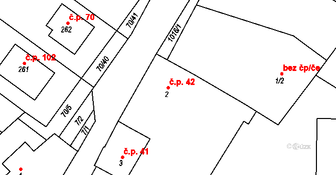 Kozárovice 42 na parcele st. 2 v KÚ Kozárovice, Katastrální mapa