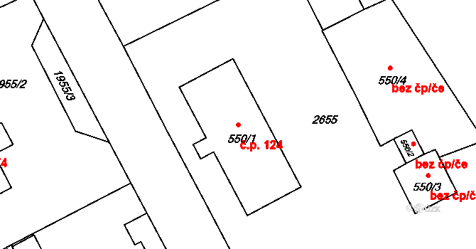 Vrchlabí 124 na parcele st. 550/1 v KÚ Vrchlabí, Katastrální mapa