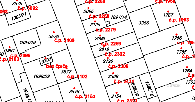 Hodonín 2392 na parcele st. 2313 v KÚ Hodonín, Katastrální mapa