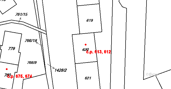Chrastava 612,613 na parcele st. 620 v KÚ Chrastava I, Katastrální mapa