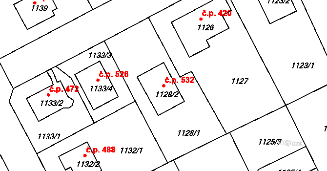 Liberec XI-Růžodol I 532, Liberec na parcele st. 1128/2 v KÚ Růžodol I, Katastrální mapa