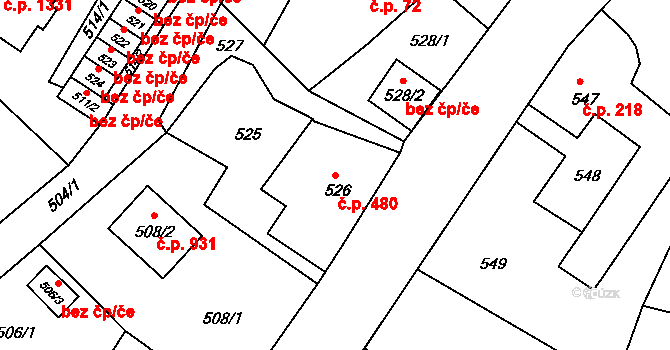 Liberec XIV-Ruprechtice 480, Liberec na parcele st. 526 v KÚ Ruprechtice, Katastrální mapa