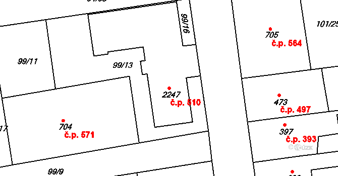 Slezské Předměstí 510, Hradec Králové na parcele st. 2247 v KÚ Slezské Předměstí, Katastrální mapa