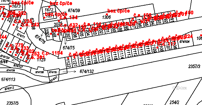 Rosice 125 na parcele st. 1117 v KÚ Rosice u Brna, Katastrální mapa