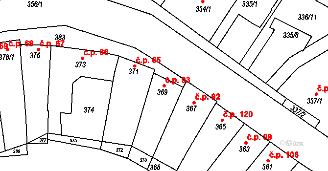 Horákov 93, Mokrá-Horákov na parcele st. 369 v KÚ Horákov, Katastrální mapa