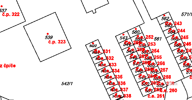 Mokrá 332, Mokrá-Horákov na parcele st. 542/3 v KÚ Mokrá u Brna, Katastrální mapa