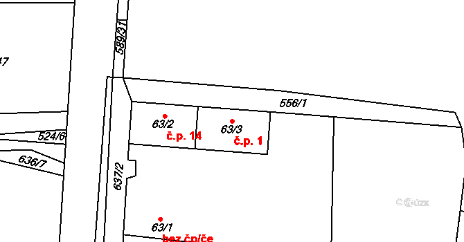 Kamhajek 1, Křečhoř na parcele st. 63/3 v KÚ Křečhoř, Katastrální mapa