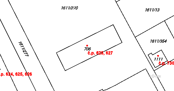 Rotava 627,628 na parcele st. 706 v KÚ Rotava, Katastrální mapa