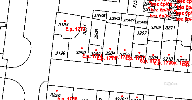 Prostějov 1775 na parcele st. 3202 v KÚ Prostějov, Katastrální mapa