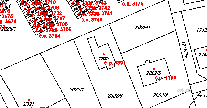 Prostřední Suchá 1391, Havířov na parcele st. 2022/7 v KÚ Prostřední Suchá, Katastrální mapa