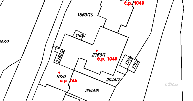 Jáchymov 1048 na parcele st. 2150/1 v KÚ Jáchymov, Katastrální mapa
