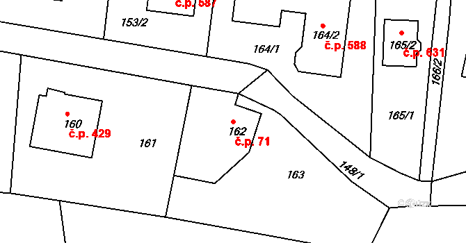 Štípa 71, Zlín na parcele st. 162 v KÚ Štípa, Katastrální mapa