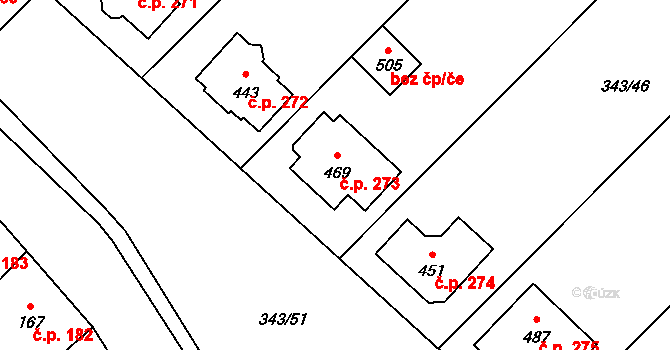 Dukovany 273 na parcele st. 469 v KÚ Dukovany, Katastrální mapa