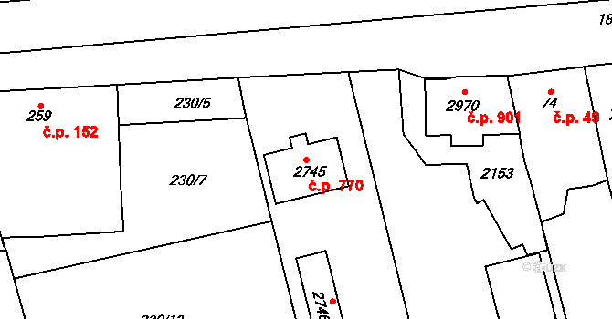Kukleny 770, Hradec Králové na parcele st. 2745 v KÚ Kukleny, Katastrální mapa