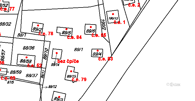 Poláky 83, Chbany na parcele st. 89/4 v KÚ Poláky, Katastrální mapa