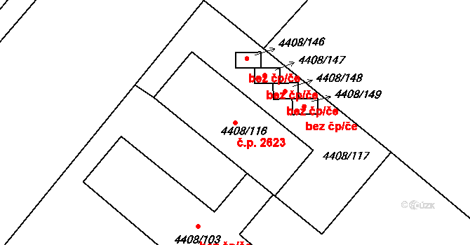 Znojmo 2623 na parcele st. 4408/116 v KÚ Znojmo-město, Katastrální mapa