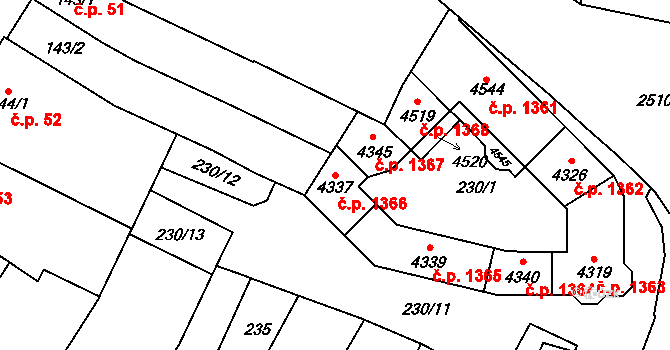 Kyjov 1366 na parcele st. 4337 v KÚ Kyjov, Katastrální mapa